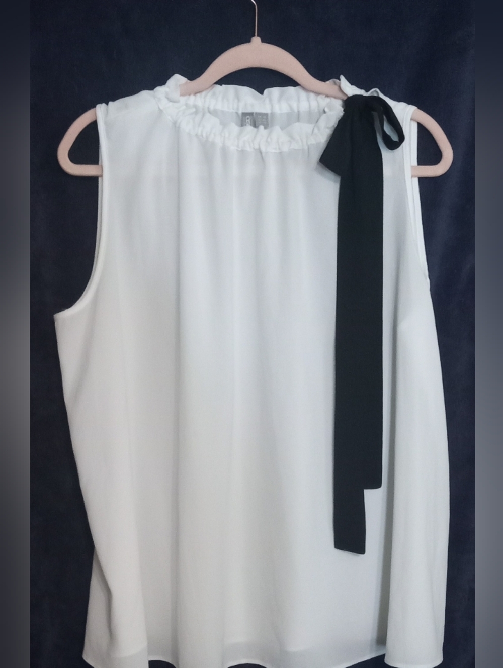 ASOS White Sleeveless Ruffle Neck Top with Black Tie
